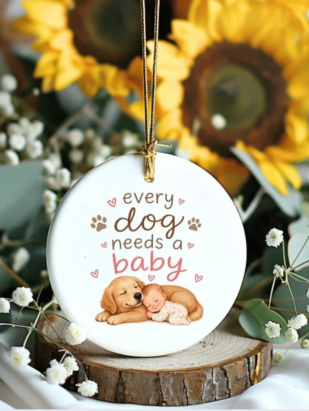 Every Dog Needs a Baby Ornament — White/Pink